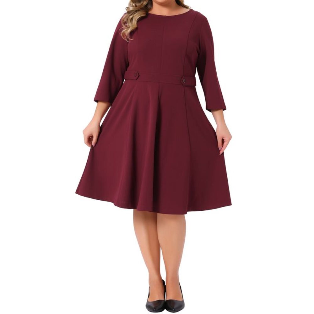 Women Plus Size Office Dress 1950s Wear to Work Dresses Burgundy